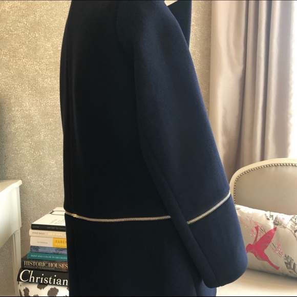 Sandro navy blue wool blend coat with zipper - Picture 5 of 13